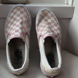 Women’s size 6.5 light pink slip on checkered vans